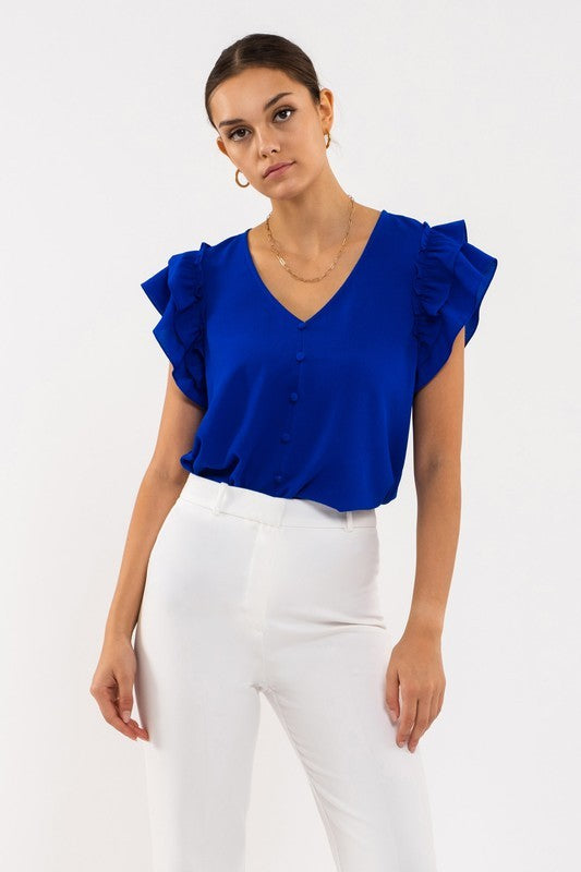 Double Ruffle Sleeve Blouse in Royal