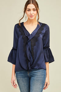 Navy Satin & Lace Blouse