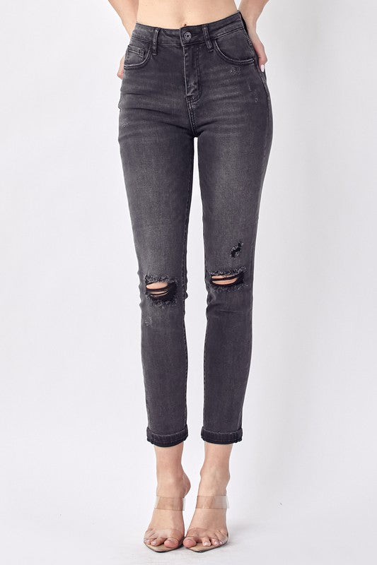 Risen Jeans-Grey High Rise Ankle Skinny