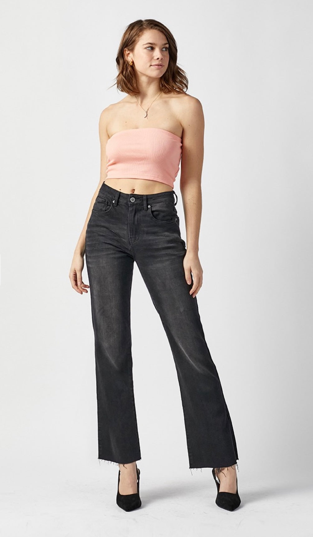 Risen- Black Mid Rise Straight Leg Jeans