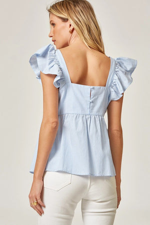 Blue Striped Top w/ Front Detail