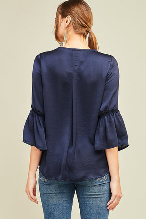 Navy Satin & Lace Blouse