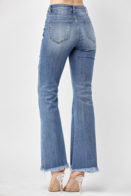 Vintage Fray Hem Flare Jeans by Risen Jeans