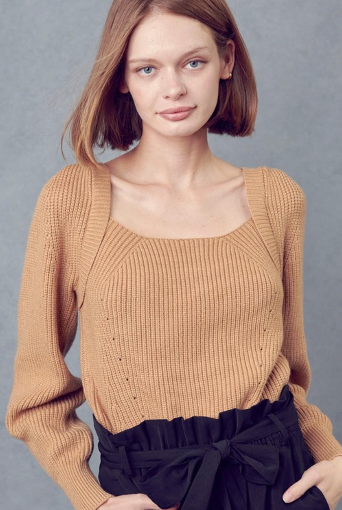 Square Neck Sweater in Taupe