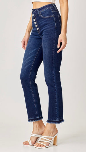 Risen High-Rise Crossover Button Down Jeans
