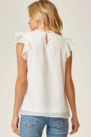 Shimmery Ivory Flutter Sleeve Top