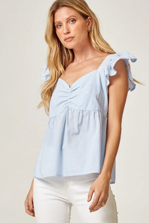 Blue Striped Top w/ Front Detail