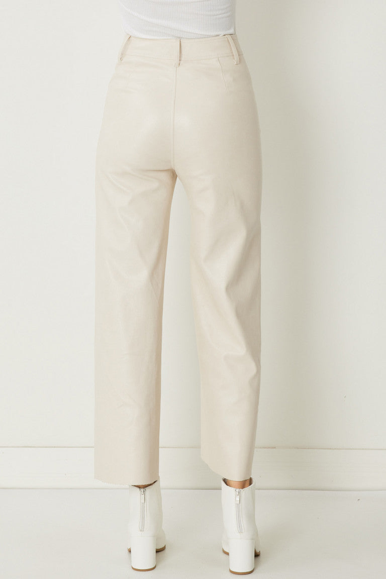 Natural Faux Leather Wide Leg Pants