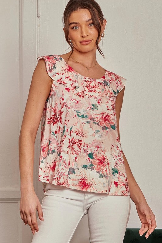 Blush & Coral Floral Print Top