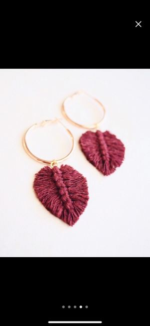 Macrame Feather Hoop Earrings