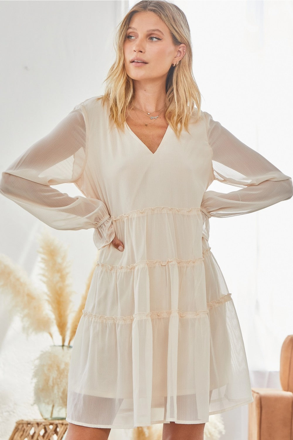 Champagne Tiered Fall Dress