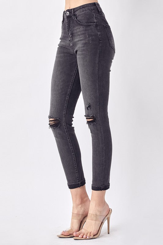 Risen Jeans-Grey High Rise Ankle Skinny