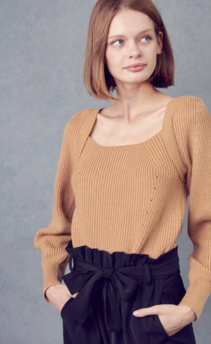 Square Neck Sweater in Taupe