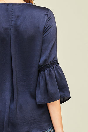 Navy Satin & Lace Blouse