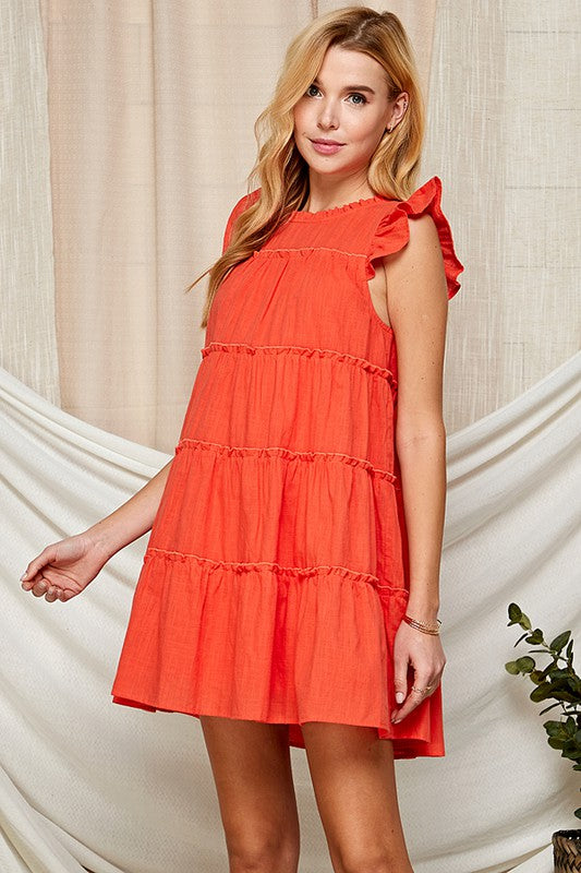 Coral Tiered Babydoll Dress