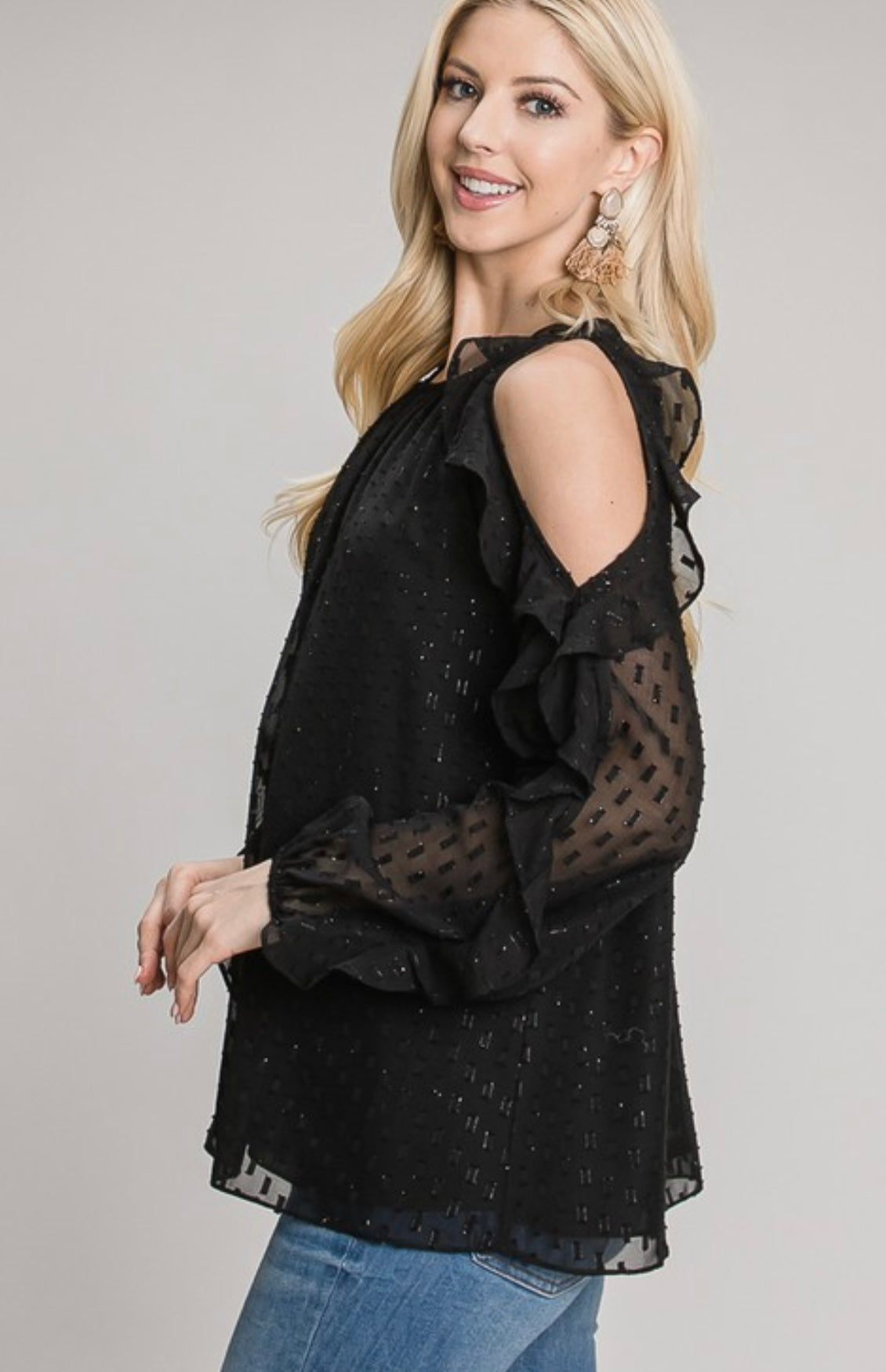 Black & Gold Cold Shoulder Top