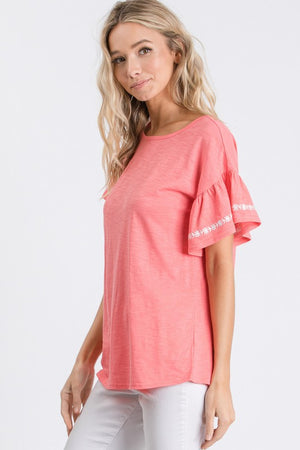 Coral Blouse w/ Ruffle Sleeves